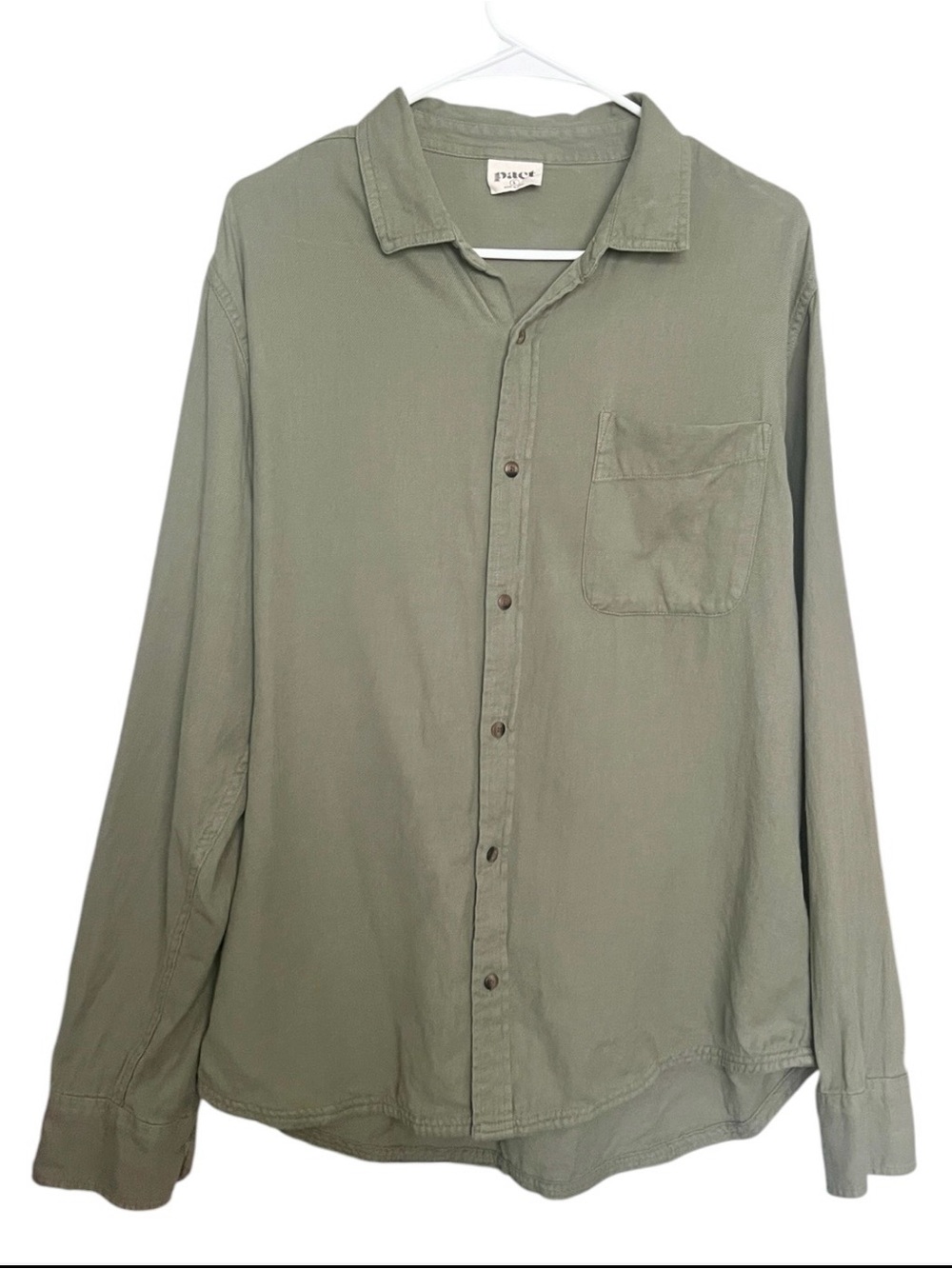 Pact 100% Organic Cotton Button Down Shirt Office Casual Pocket Green SZ L